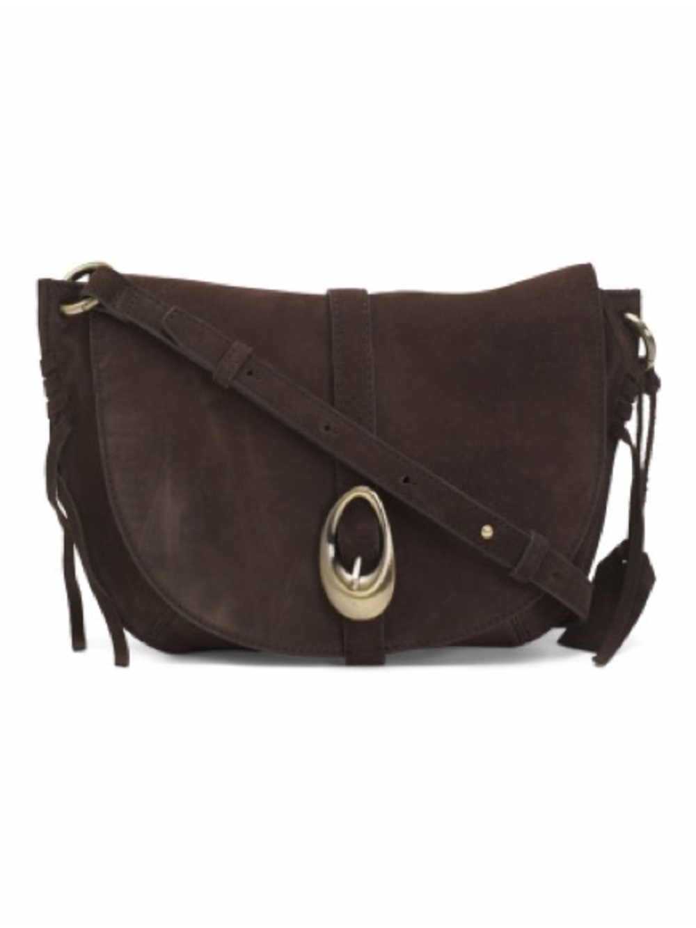 Brown Suede Crossbody Saddle Bag
